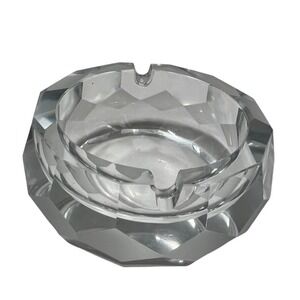 Vintage Ashtray MCM Heavy Crystal Floating Art Glass Thick 3 1/2" Ash Tray